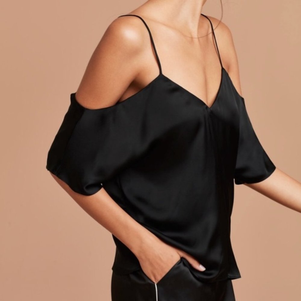 Black Satin Cold-Shoulder Camisole Top